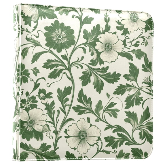 FORMRS 3 Ring Photo Album 4"x6" Self Adhesive Large Capacity PU Leather Cover, Green Floral