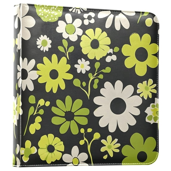 FORMRS 3 Ring Photo Album 4"x6" Self Adhesive Large Capacity PU Leather Cover, Green Flower Pattern
