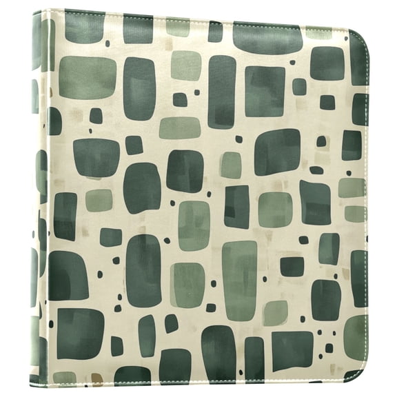 FORMRS 3 Ring Photo Album 4"x6" Self Adhesive Large Capacity PU Leather Cover, Green Geometric