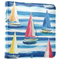 FORMRS 3 Ring Photo Album 4"x6" Self Adhesive Large Capacity PU Leather Cover, Green Sailboats