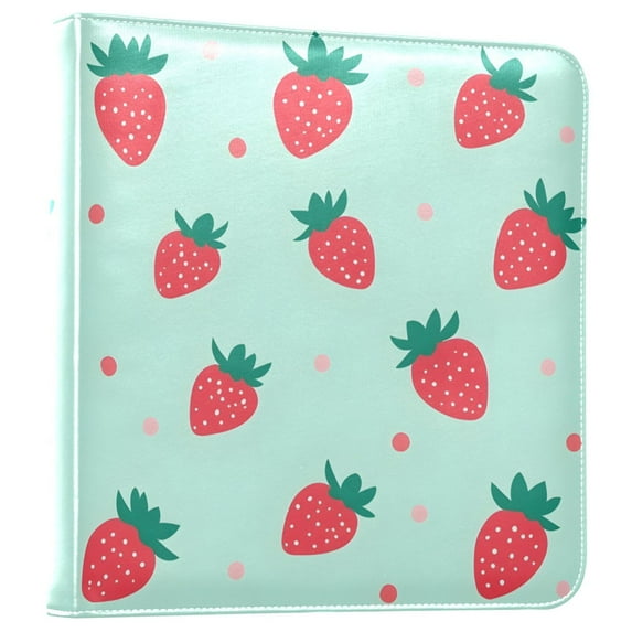 FORMRS 3 Ring Photo Album 4"x6" Self Adhesive Large Capacity PU Leather Cover, Green Strawberry