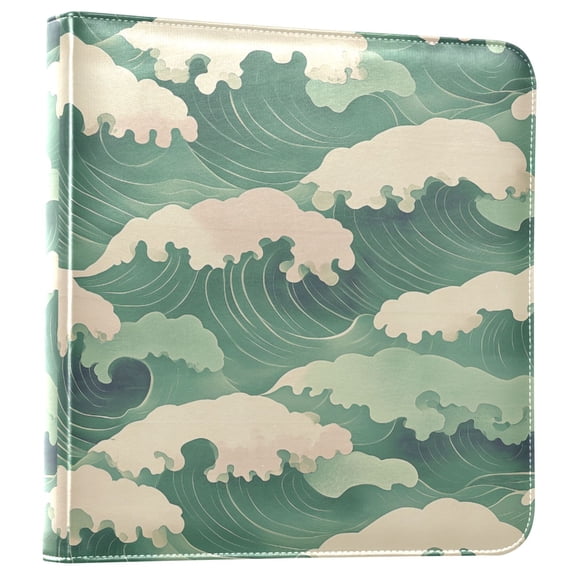 FORMRS 3 Ring Photo Album 4"x6" Self Adhesive Large Capacity PU Leather Cover, Green Wave Pattern