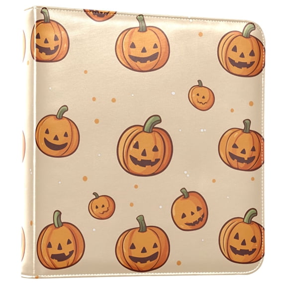 FORMRS 3 Ring Photo Album 4"x6" Self Adhesive Large Capacity PU Leather Cover, Halloween Pumpkins Pattern