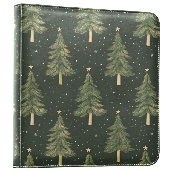 FORMRS 3 Ring Photo Album 4"x6" Self Adhesive Large Capacity PU Leather Cover, Hand Drawn Christmas Trees