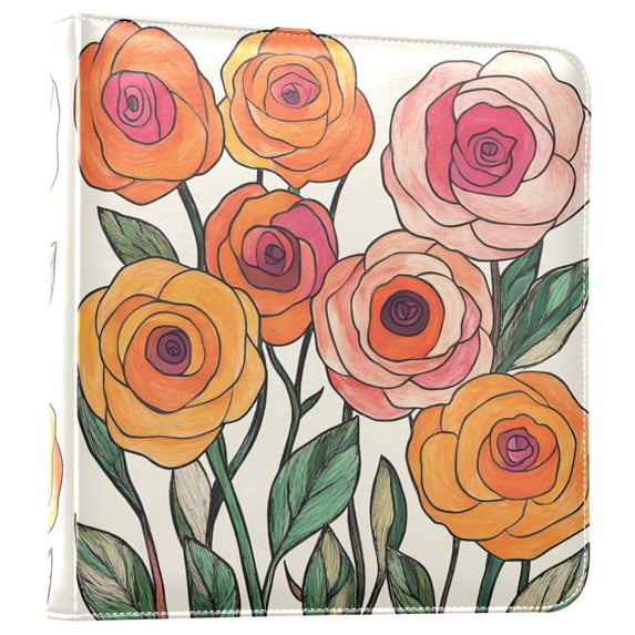 FORMRS 3 Ring Photo Album 4"x6" Self Adhesive Large Capacity PU Leather Cover, Hand Drawn Floral