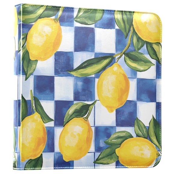 FORMRS 3 Ring Photo Album 4"x6" Self Adhesive Large Capacity PU Leather Cover, Lemon Checkered