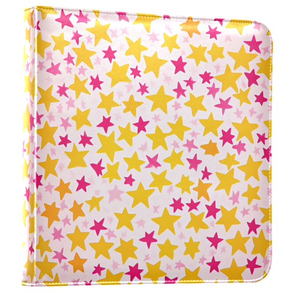 FORMRS 3 Ring Photo Album 4"x6" Self Adhesive Large Capacity PU Leather Cover, Light Pink Stars