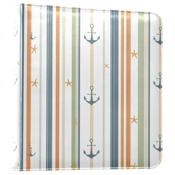 FORMRS 3 Ring Photo Album 4"x6" Self Adhesive Large Capacity PU Leather Cover, Nautical Pattern