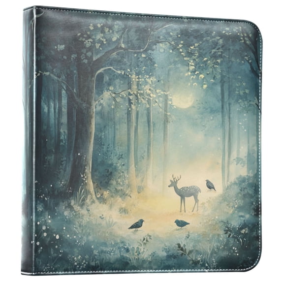 FORMRS 3 Ring Photo Album 4"x6" Self Adhesive Large Capacity PU Leather Cover, Night Forest Scene