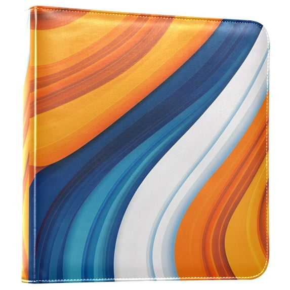 FORMRS 3 Ring Photo Album 4"x6" Self Adhesive Large Capacity PU Leather Cover, Orange Abstract Wavy
