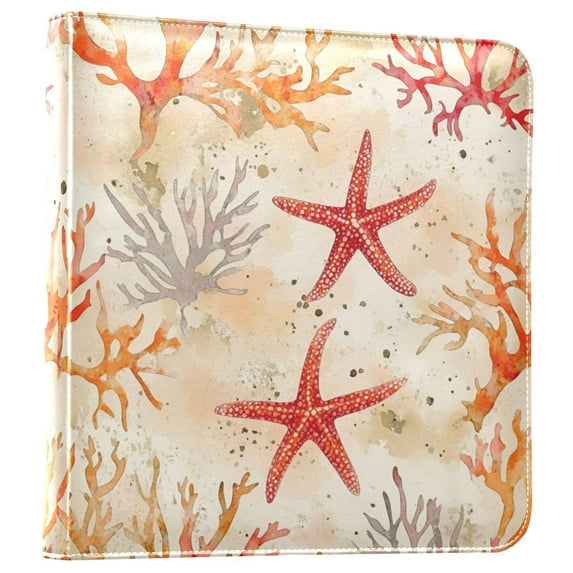 FORMRS 3 Ring Photo Album 4"x6" Self Adhesive Large Capacity PU Leather Cover, Orange Starfish