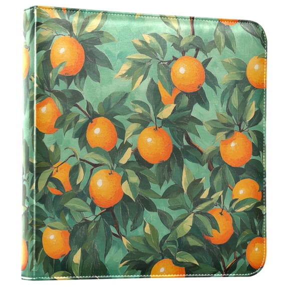FORMRS 3 Ring Photo Album 4"x6" Self Adhesive Large Capacity PU Leather Cover, Orange Tree Pattern