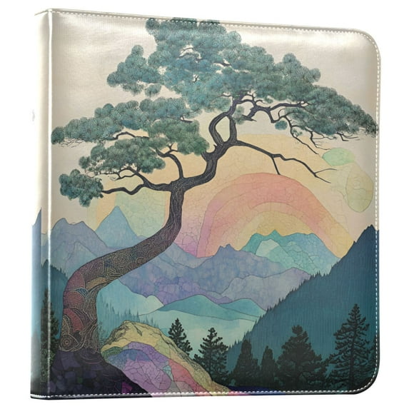 FORMRS 3 Ring Photo Album 4"x6" Self Adhesive Large Capacity PU Leather Cover, Pine Tree Rainbow