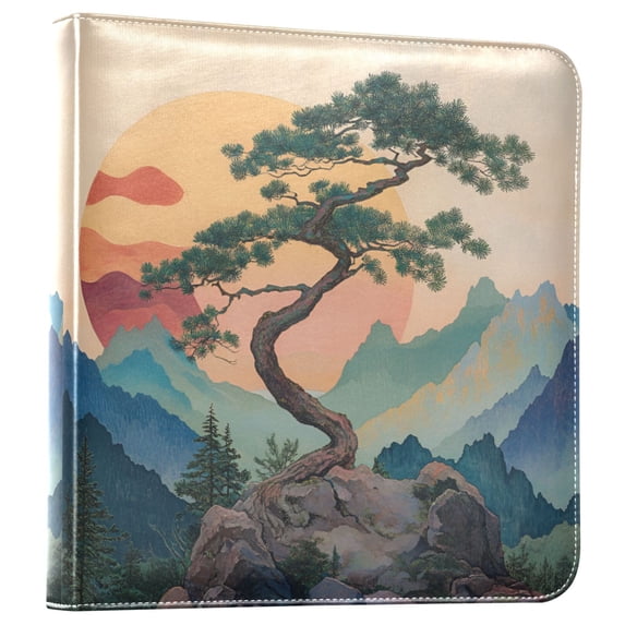 FORMRS 3 Ring Photo Album 4"x6" Self Adhesive Large Capacity PU Leather Cover, Pine Tree at Dawn