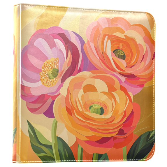FORMRS 3 Ring Photo Album 4"x6" Self Adhesive Large Capacity PU Leather Cover, Pink Abstract Floral