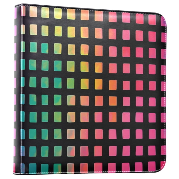 FORMRS 3 Ring Photo Album 4"x6" Self Adhesive Large Capacity PU Leather Cover, Pink Block Pattern