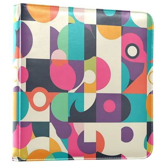 FORMRS 3 Ring Photo Album 4"x6" Self Adhesive Large Capacity PU Leather Cover, Pink Geometric