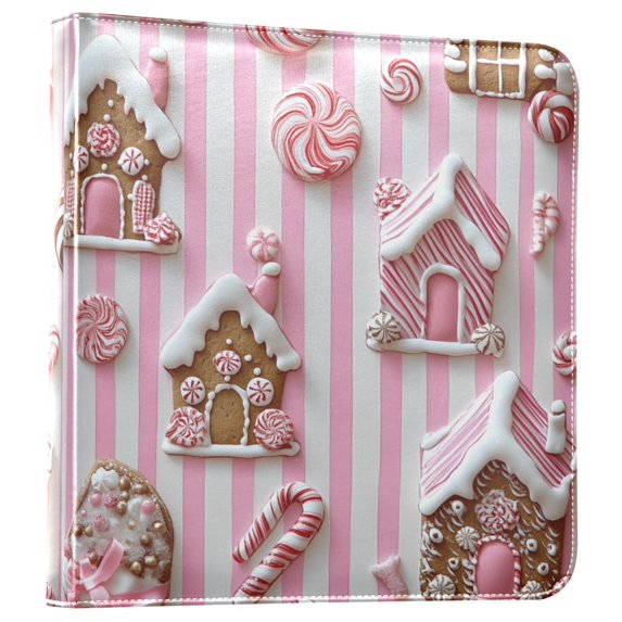 FORMRS 3 Ring Photo Album 4"x6" Self Adhesive Large Capacity PU Leather Cover, Pink Gingerbread Houses