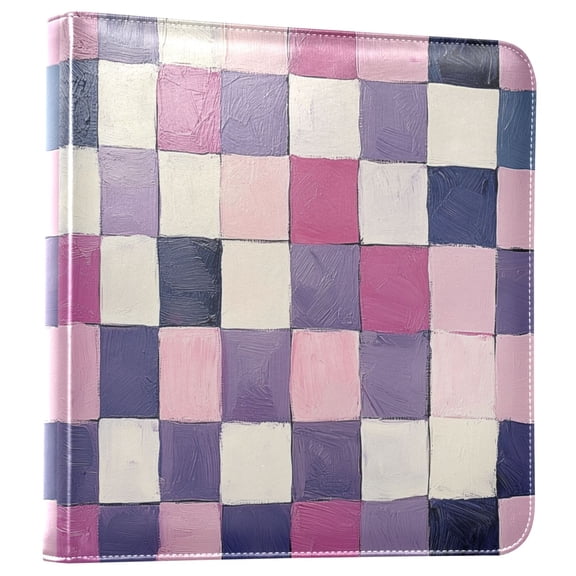 FORMRS 3 Ring Photo Album 4"x6" Self Adhesive Large Capacity PU Leather Cover, Pink and Purple Plaid Pattern