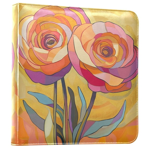 FORMRS 3 Ring Photo Album 4"x6" Self Adhesive Large Capacity PU Leather Cover, Purple Abstract Floral