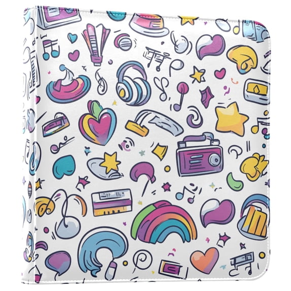 FORMRS 3 Ring Photo Album 4"x6" Self Adhesive Large Capacity PU Leather Cover, Purple Doodle Pattern