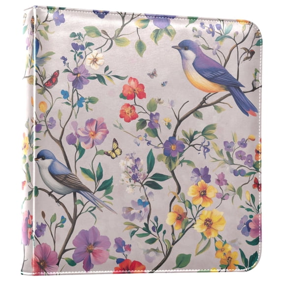 FORMRS 3 Ring Photo Album 4"x6" Self Adhesive Large Capacity PU Leather Cover, Purple Floral Pattern