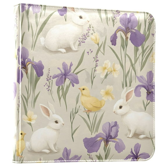 FORMRS 3 Ring Photo Album 4"x6" Self Adhesive Large Capacity PU Leather Cover, Purple Floral Rabbit