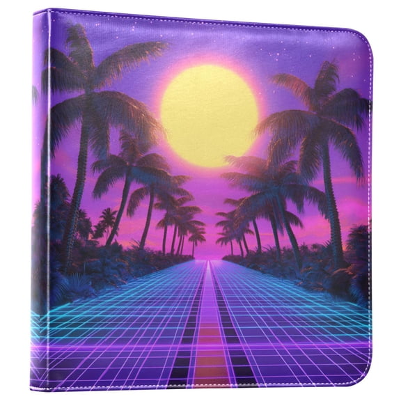 FORMRS 3 Ring Photo Album 4"x6" Self Adhesive Large Capacity PU Leather Cover, Purple Neon Road