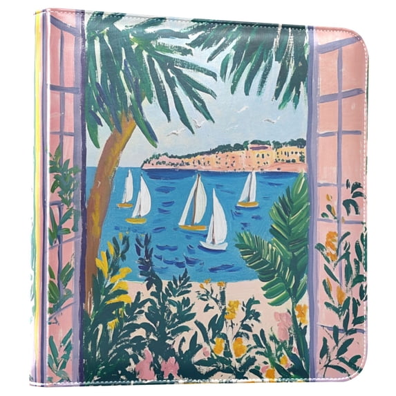 FORMRS 3 Ring Photo Album 4"x6" Self Adhesive Large Capacity PU Leather Cover, Purple Seaside