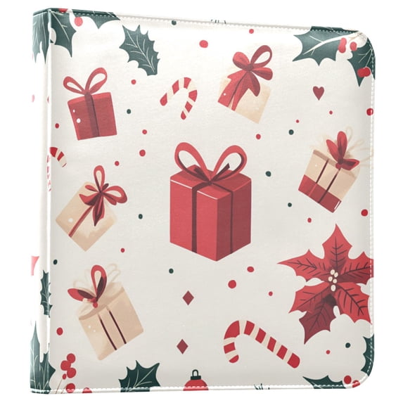 FORMRS 3 Ring Photo Album 4"x6" Self Adhesive Large Capacity PU Leather Cover, Red Christmas Box Pattern