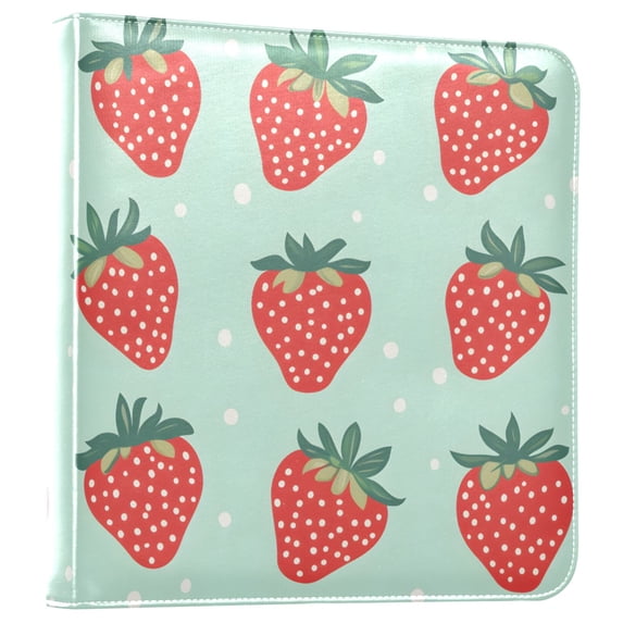 FORMRS 3 Ring Photo Album 4"x6" Self Adhesive Large Capacity PU Leather Cover, Red Strawberry