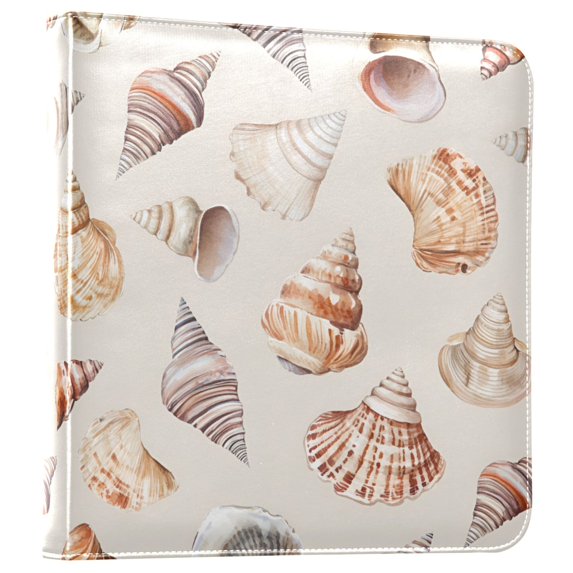 FORMRS 3 Ring Photo Album 4"x6" Self Adhesive Large Capacity PU Leather Cover, Red Watercolor Seashells