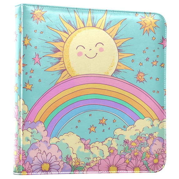 FORMRS 3 Ring Photo Album 4"x6" Self Adhesive Large Capacity PU Leather Cover, Retro Blue Rainbow