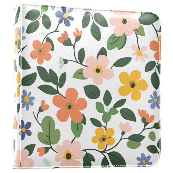 FORMRS 3 Ring Photo Album 4"x6" Self Adhesive Large Capacity PU Leather Cover, Retro Colorful Flowers