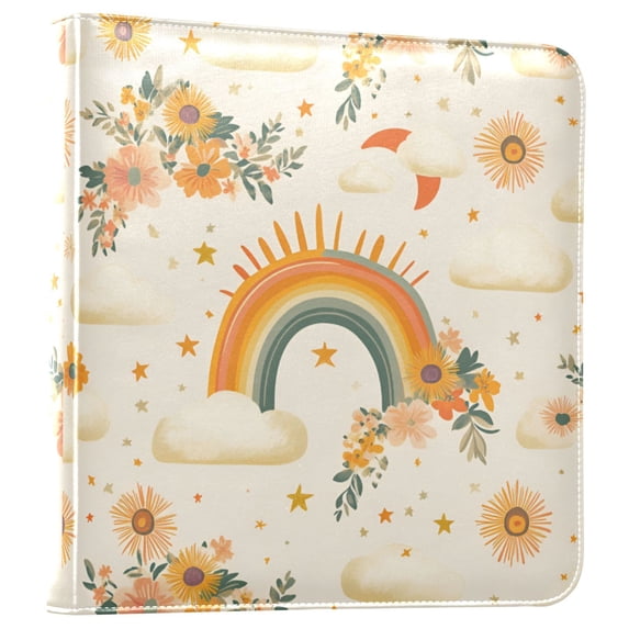 FORMRS 3 Ring Photo Album 4"x6" Self Adhesive Large Capacity PU Leather Cover, Retro Rainbow