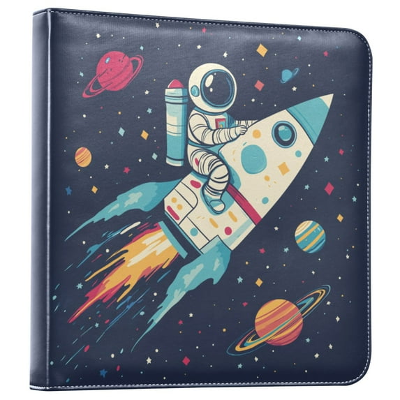 FORMRS 3 Ring Photo Album 4"x6" Self Adhesive Large Capacity PU Leather Cover, Rocket Pattern