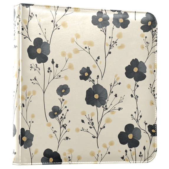 FORMRS 3 Ring Photo Album 4"x6" Self Adhesive Large Capacity PU Leather Cover, Small Black Flowers