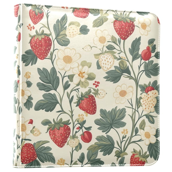FORMRS 3 Ring Photo Album 4"x6" Self Adhesive Large Capacity PU Leather Cover, Small Strawberry Pattern