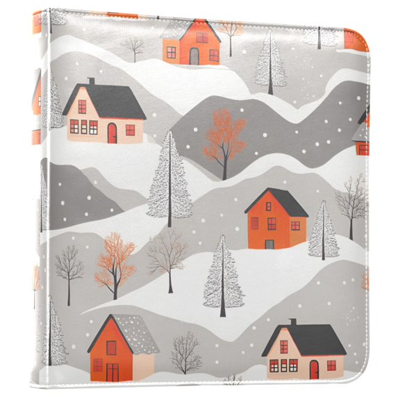 FORMRS 3 Ring Photo Album 4"x6" Self Adhesive Large Capacity PU Leather Cover, Snow Cartoon Houses