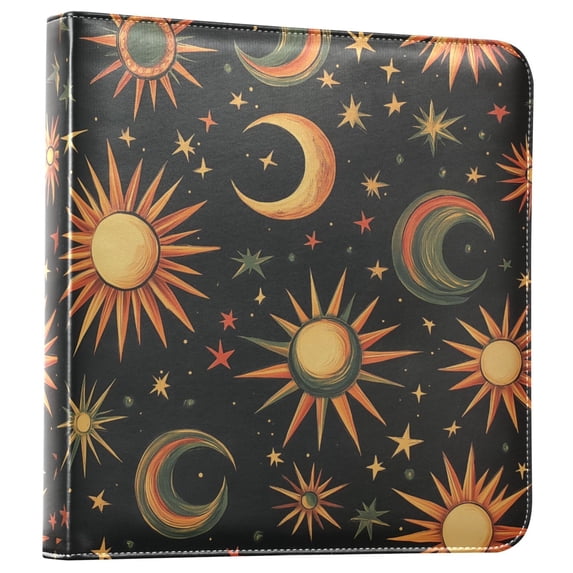 FORMRS 3 Ring Photo Album 4"x6" Self Adhesive Large Capacity PU Leather Cover, Sun Moon and Stars Pattern