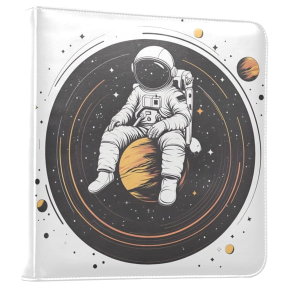 FORMRS 3 Ring Photo Album 4"x6" Self Adhesive Large Capacity PU Leather Cover, White Astronaut Planet