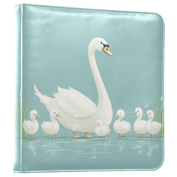 FORMRS 3 Ring Photo Album 4"x6" Self Adhesive Large Capacity PU Leather Cover, White Cartoon Swan