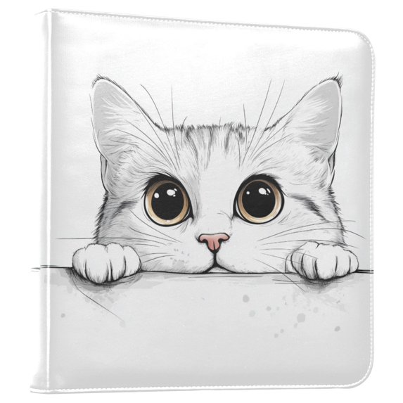 FORMRS 3 Ring Photo Album 4"x6" Self Adhesive Large Capacity PU Leather Cover, White Cat