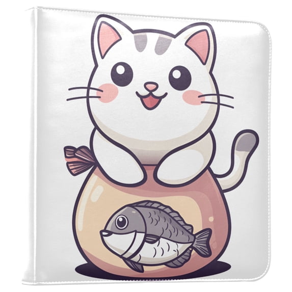FORMRS 3 Ring Photo Album 4"x6" Self Adhesive Large Capacity PU Leather Cover, White Cute Cat