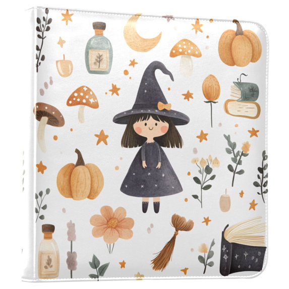 FORMRS 3 Ring Photo Album 4"x6" Self Adhesive Large Capacity PU Leather Cover, White Magical Halloween Girl