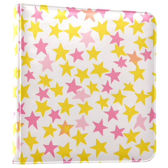 FORMRS 3 Ring Photo Album 4"x6" Self Adhesive Large Capacity PU Leather Cover, White Stars Pattern