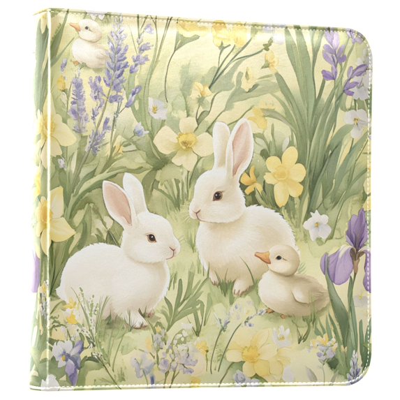 FORMRS 3 Ring Photo Album 4"x6" Self Adhesive Large Capacity PU Leather Cover, Yellow Floral Rabbit