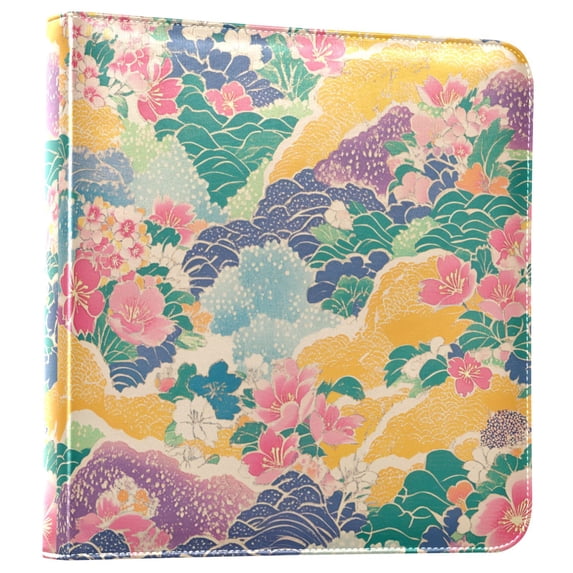 FORMRS 3 Ring Photo Album 4"x6" Self Adhesive Large Capacity PU Leather Cover, Yellow Floral Wave