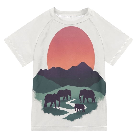FORMRS Boys Rash Guard Short Sleeves Swim Shirt Quick Dry UPF 50+ Sun Protection, Sizes 3-12T, Abstract Elephant
