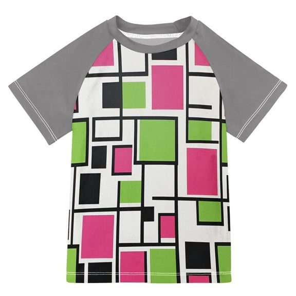FORMRS Boys Rash Guard with Short Sleeves UPF 50  Swim Shirts Sizes 3-12T, Abstract Geometric